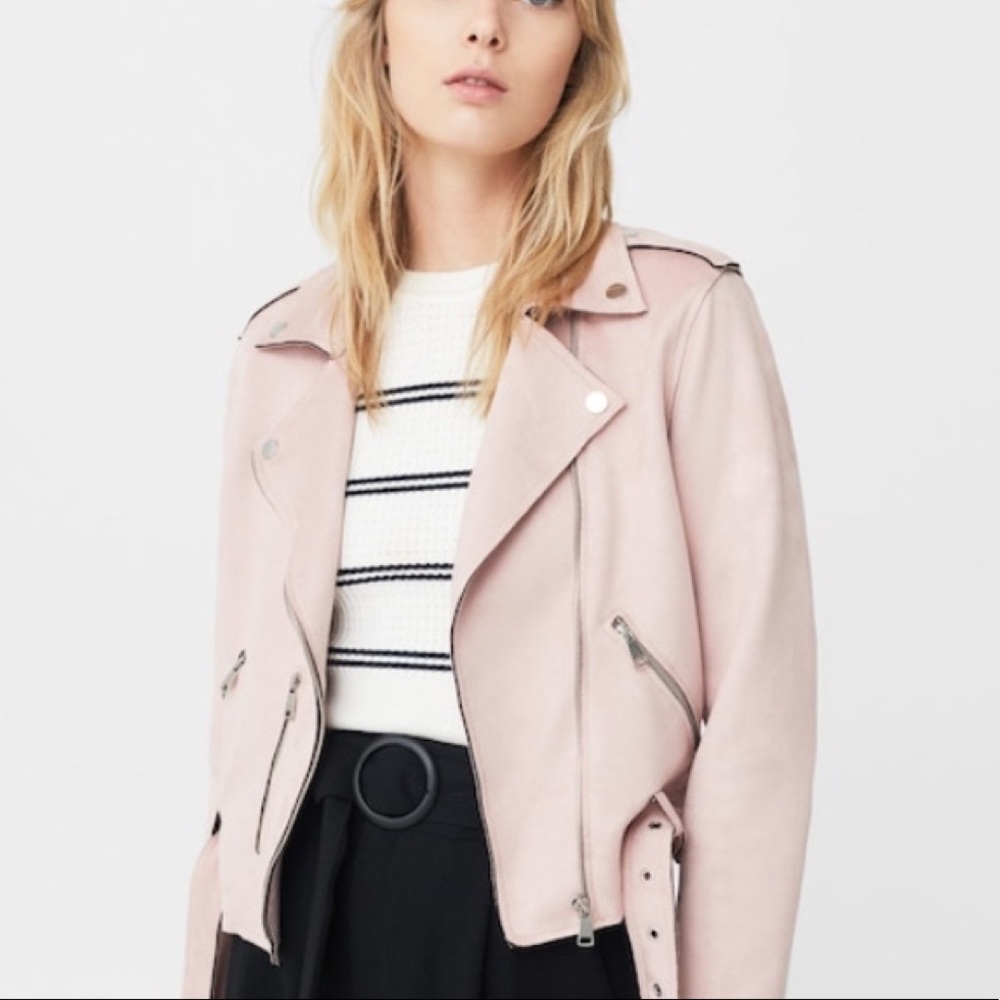 Mango pink suede Moto jacket